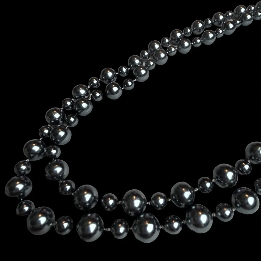 Gunmetal Grayish Black Faux Pearl Long Necklace - Picture 8 of 11